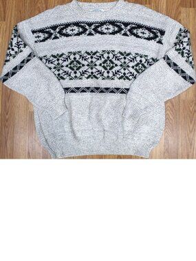 VTG HAMPTON BAY Mens 100% COTTON SKI SWEATER GRAY, NAVY & GREEN Sz X-LARGE, XL